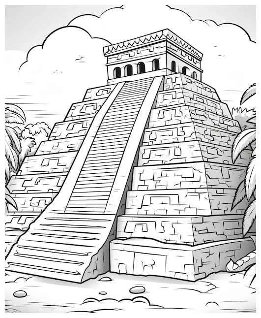 Premium ai coloring page for kids mayan pyramid