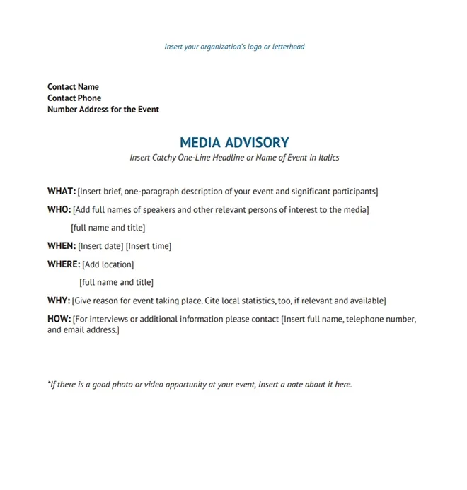 Media advisory template
