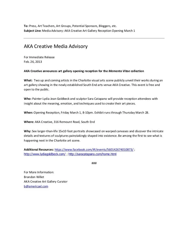 Media advisory sample