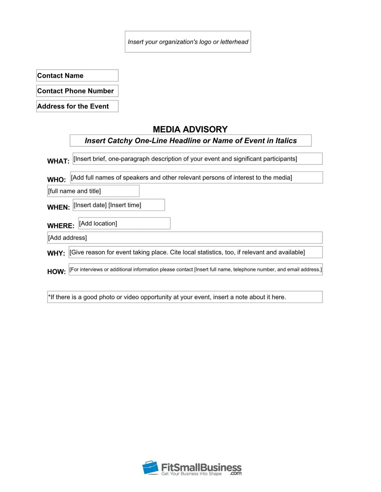 Media advisory template
