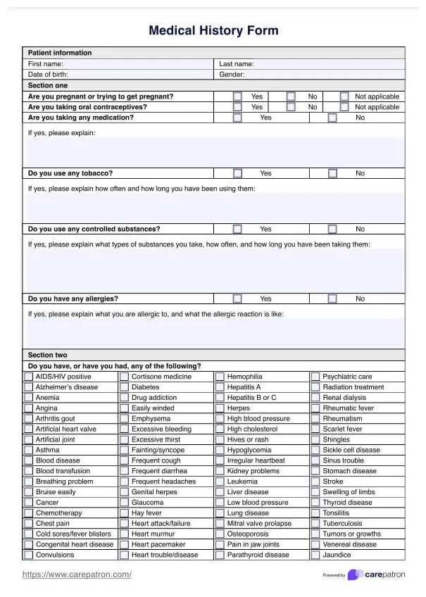 Medical history form