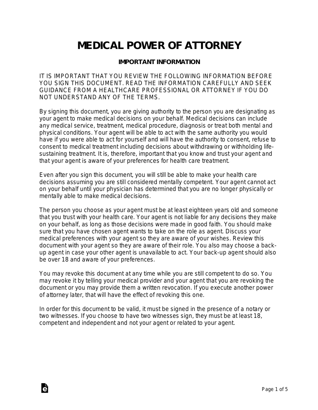 Free mpoa form pdf word eforms