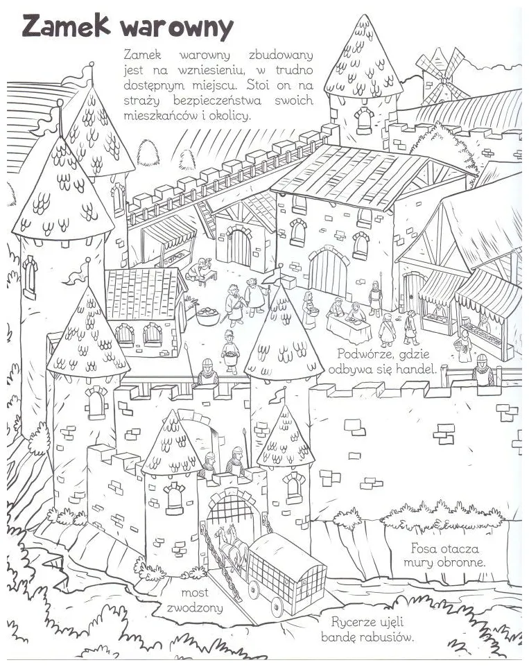 Medieval town coloring page