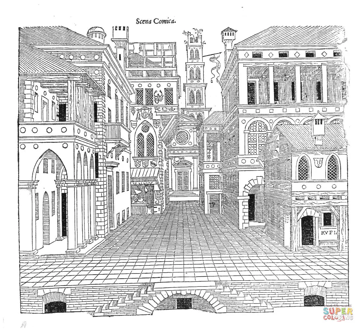 Medieval cityscape drawing coloring page free printable coloring pages printable coloring page