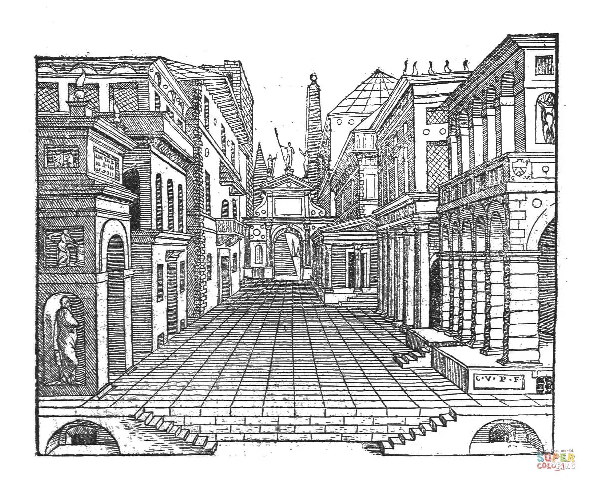 Medieval cityscape drawing coloring page free printable coloring pages