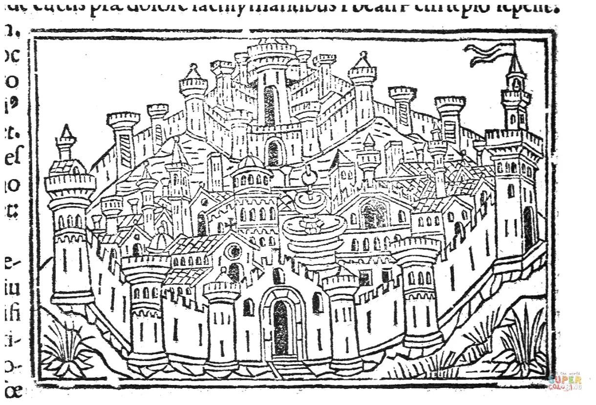 Medieval cityscape coloring page free printable coloring pages