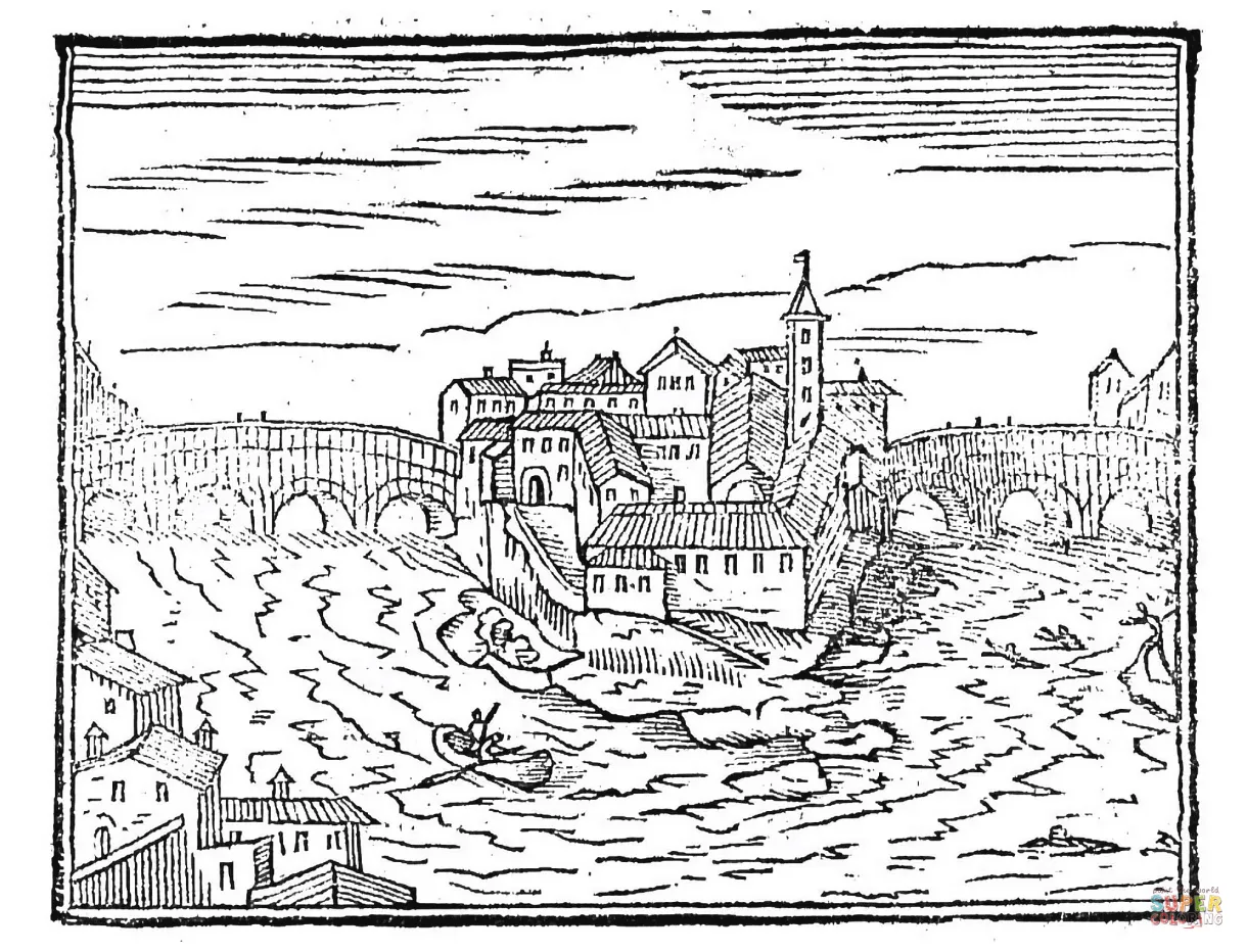 Medieval cityscape coloring page free printable coloring pages