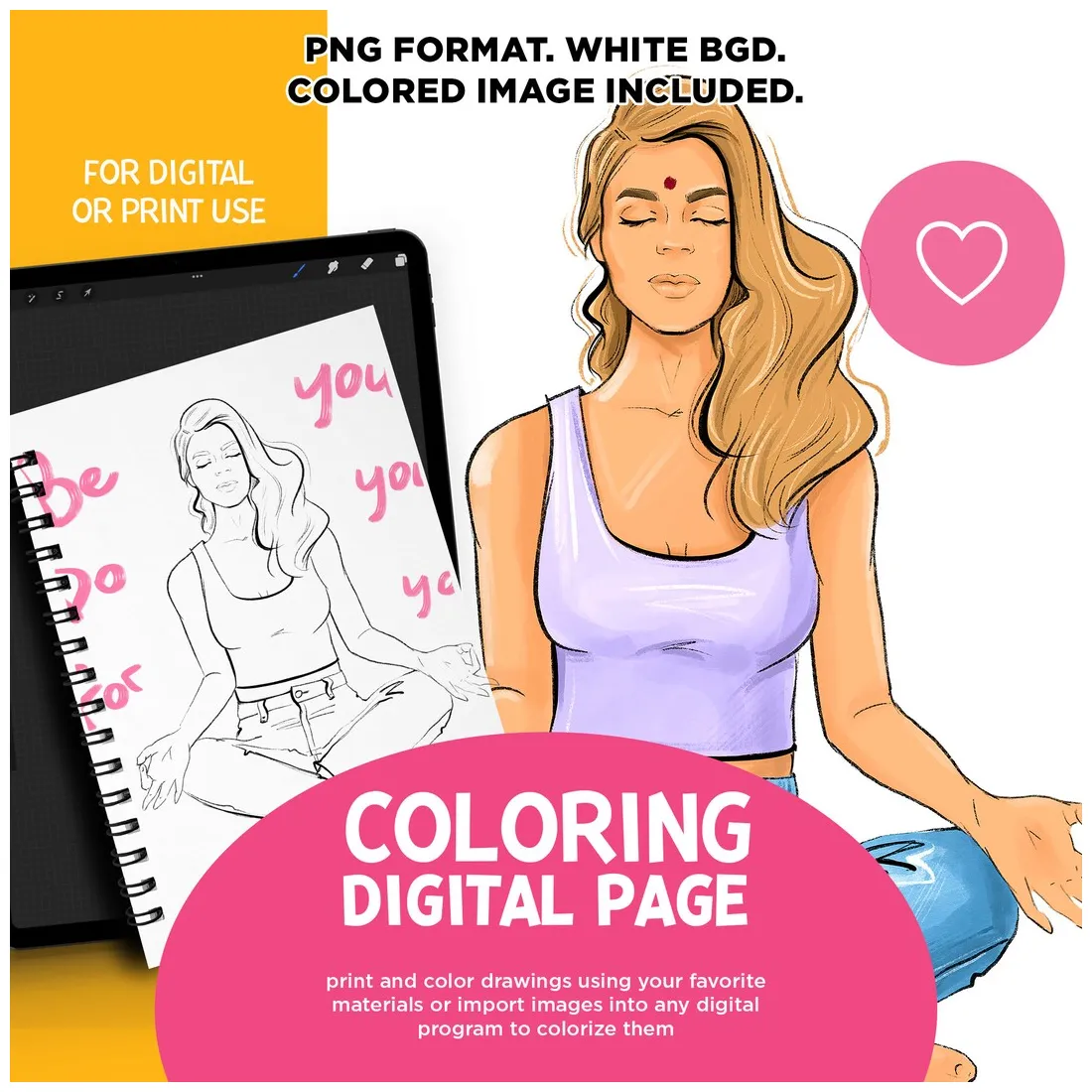 Meditation coloring page #coloring book, yoga coloring, procreate
