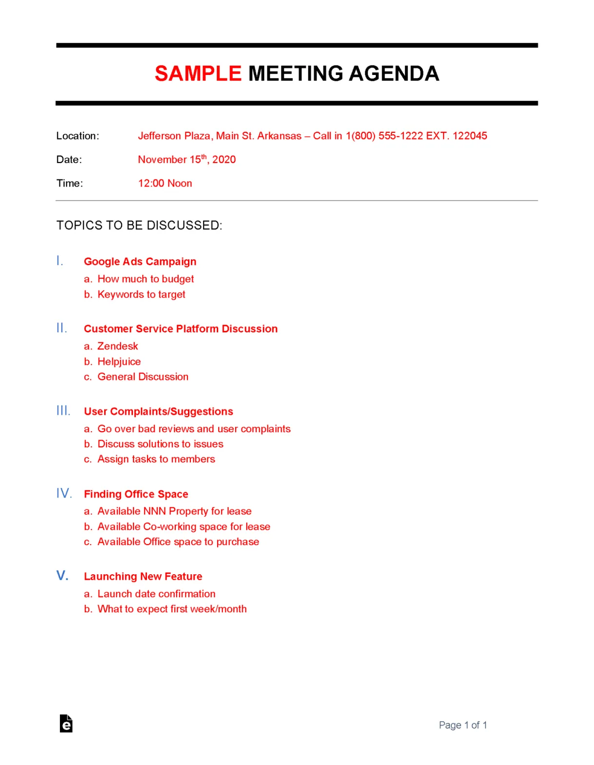 Free meeting agenda templates 20 word pdf eforms
