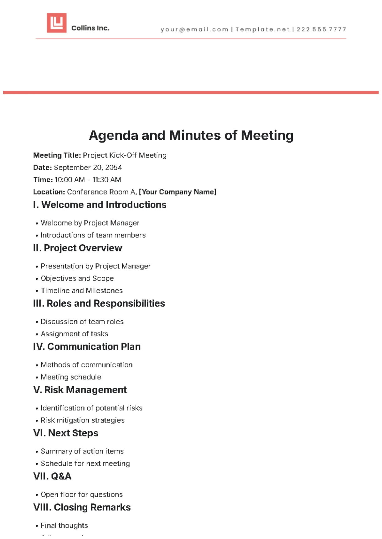 Free warehouse meeting agenda template to edit online