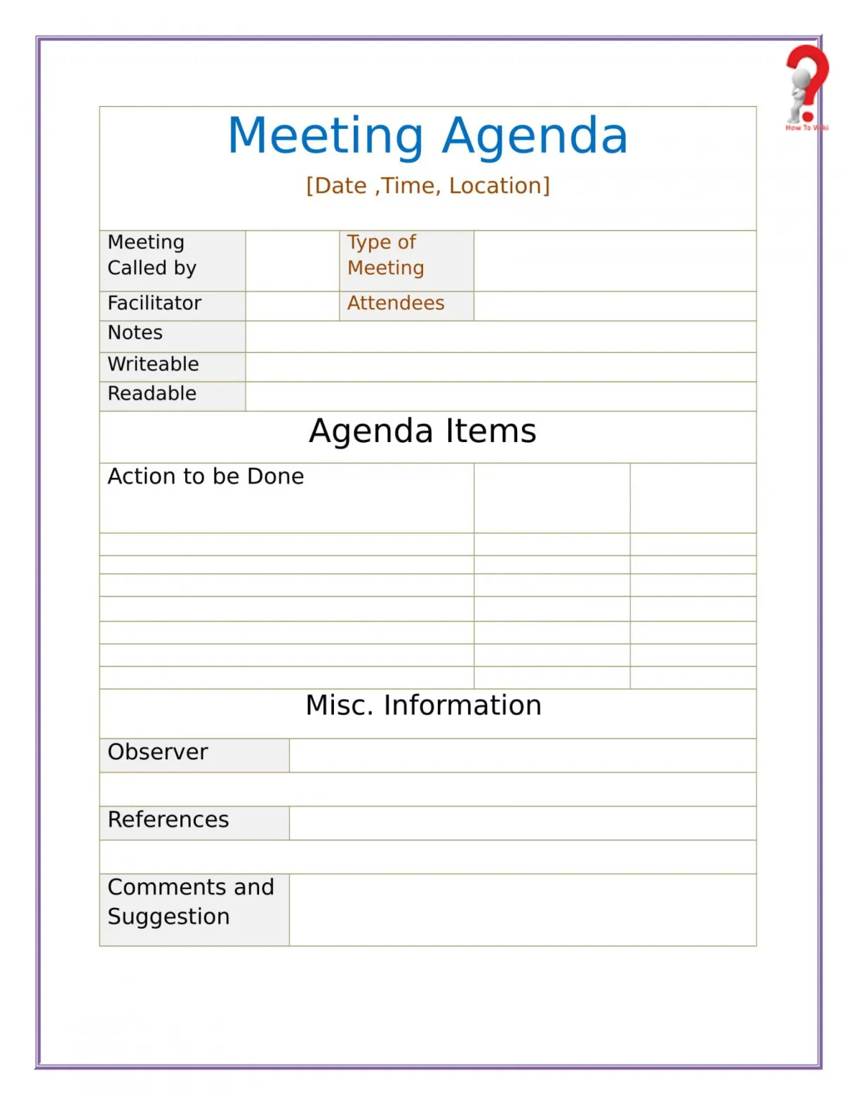 Editable how to write a meeting agenda template howtowiki meeting