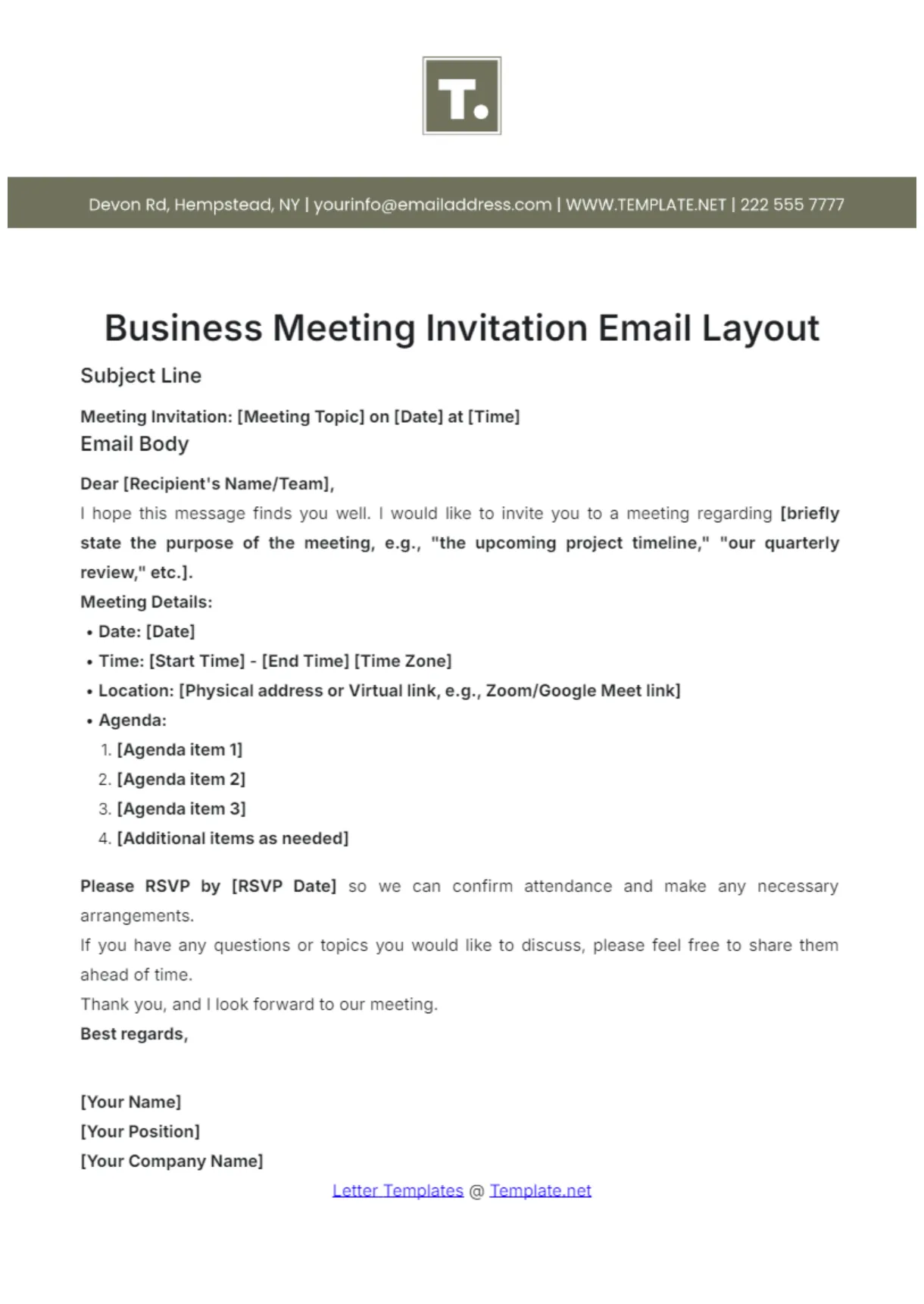 Free board meeting invitation letter template to edit online