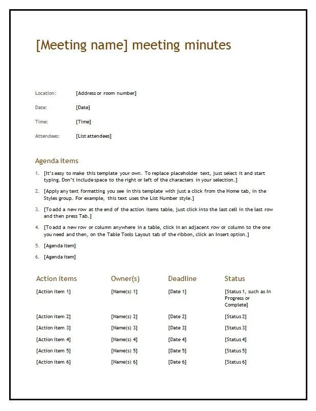 Meeting minutes template free word templates