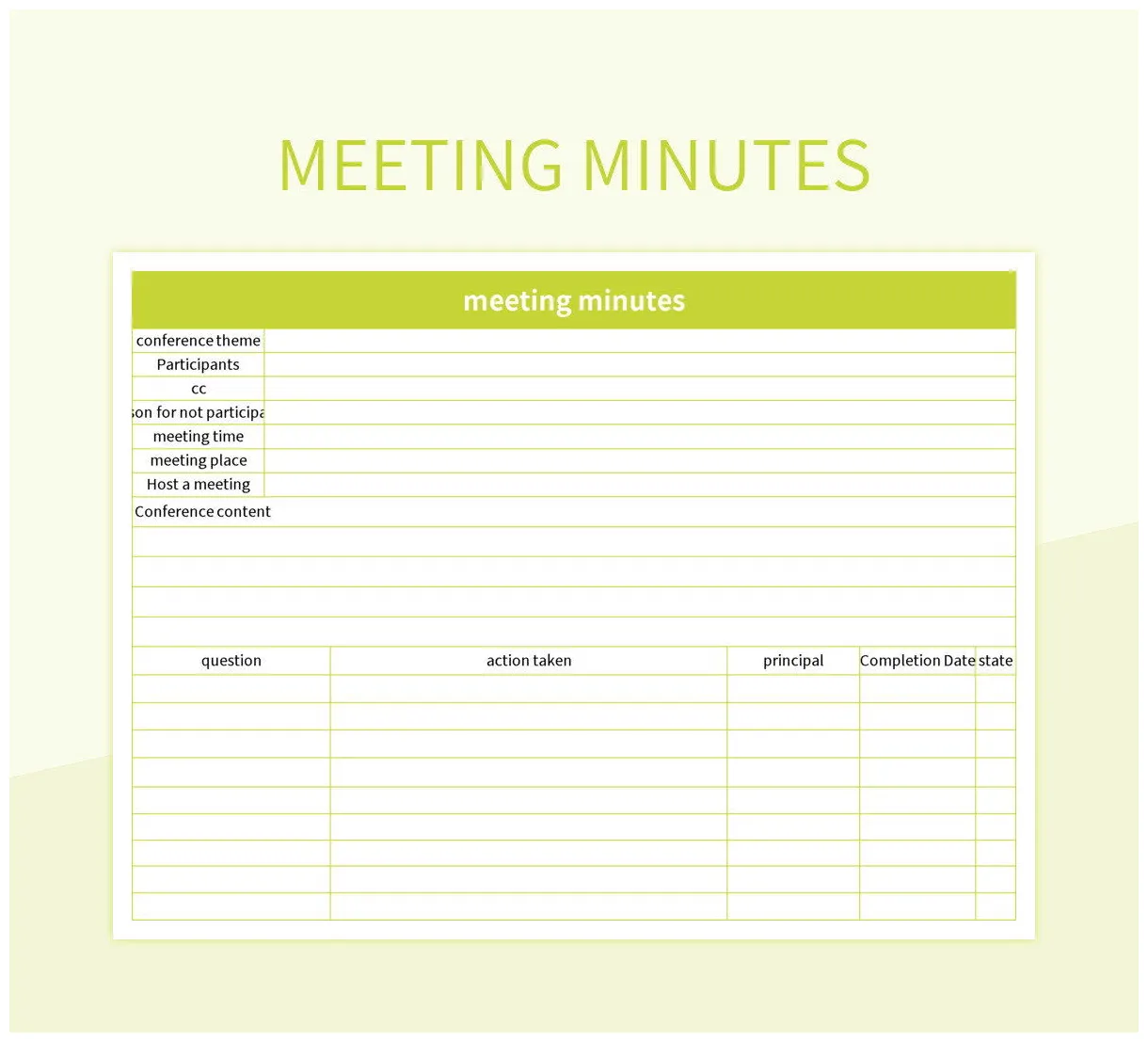 Meeting minutes excel template and google sheets file for