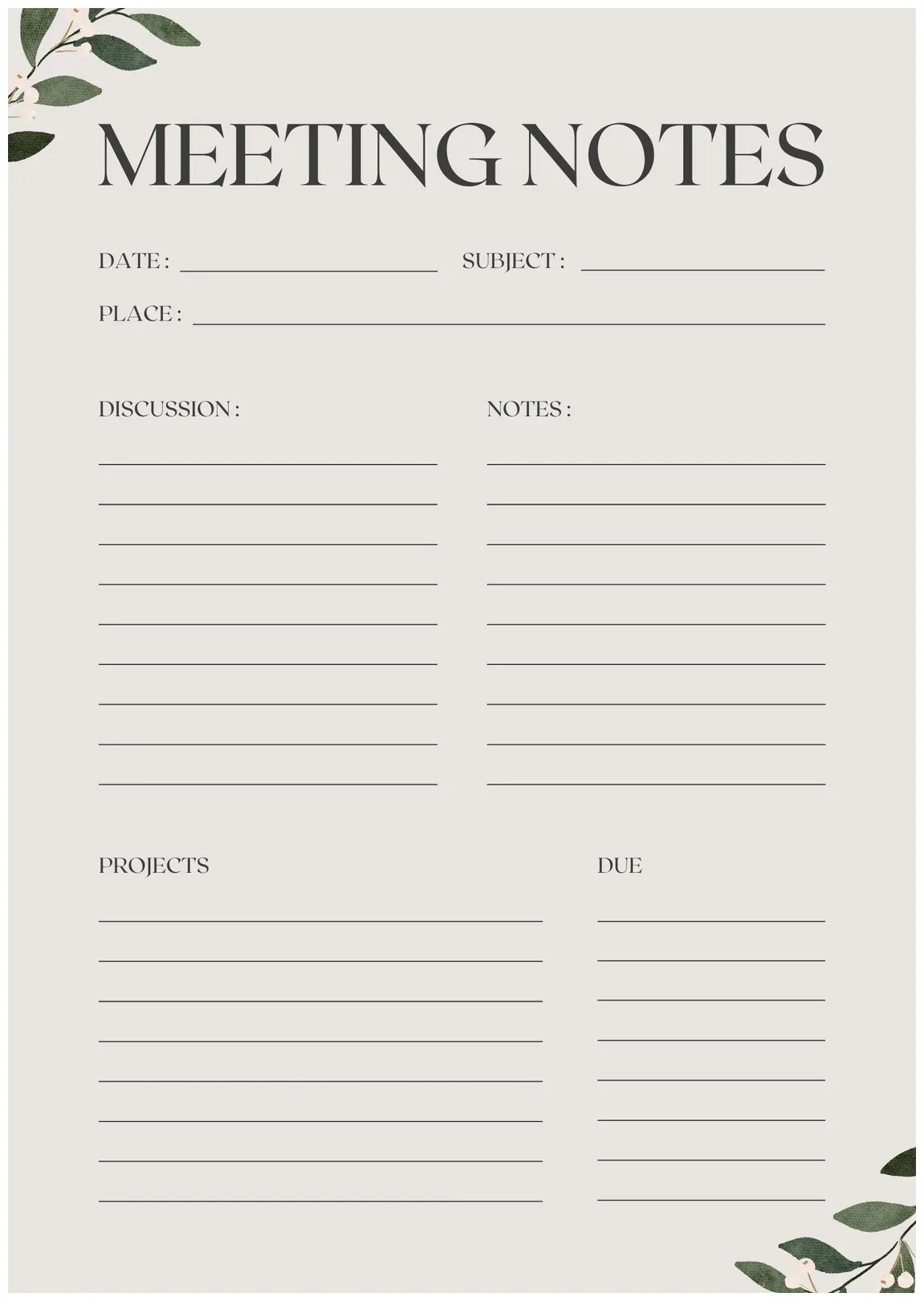 Printable meeting minutes template printable free templates