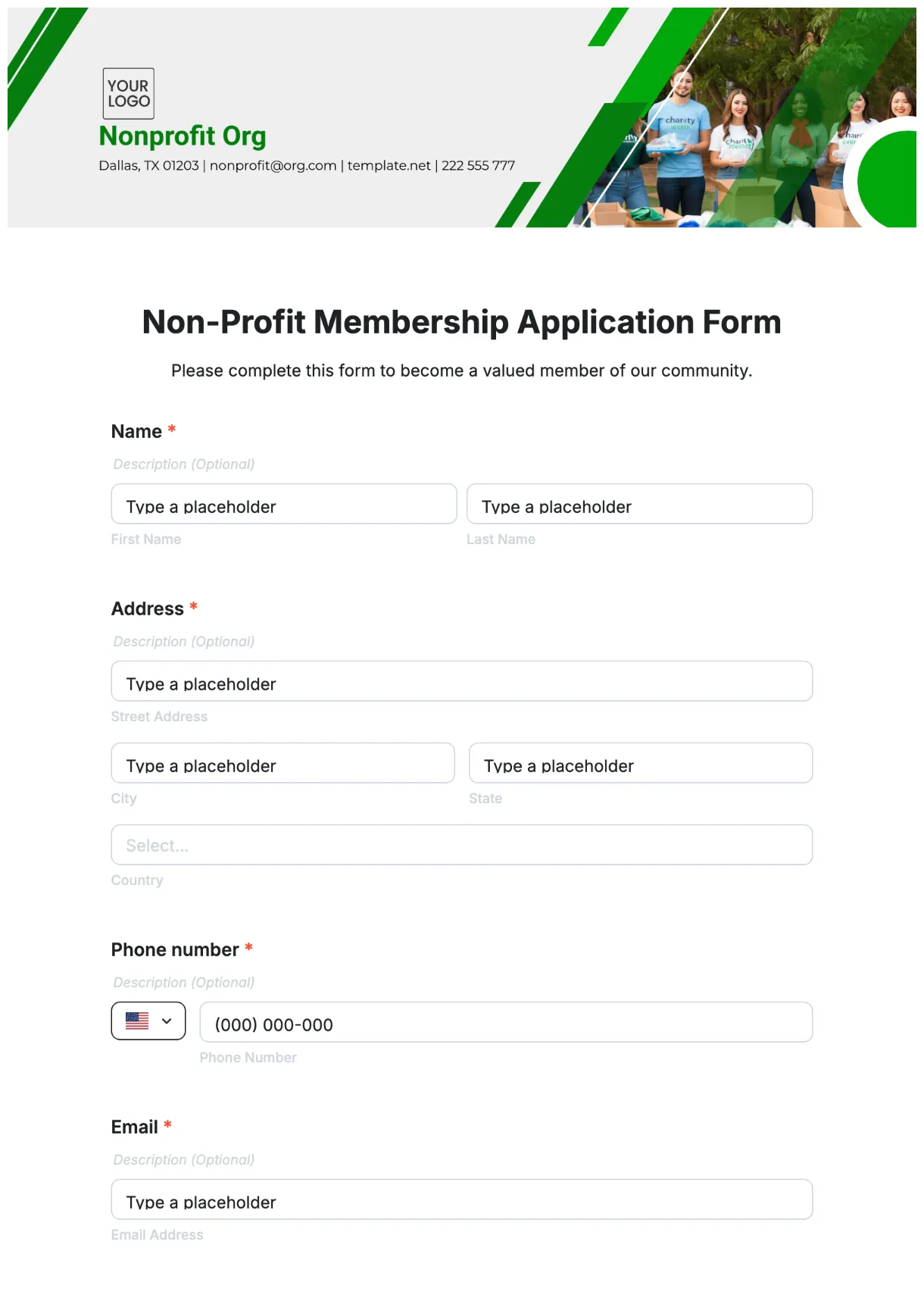 Free form template to edit online