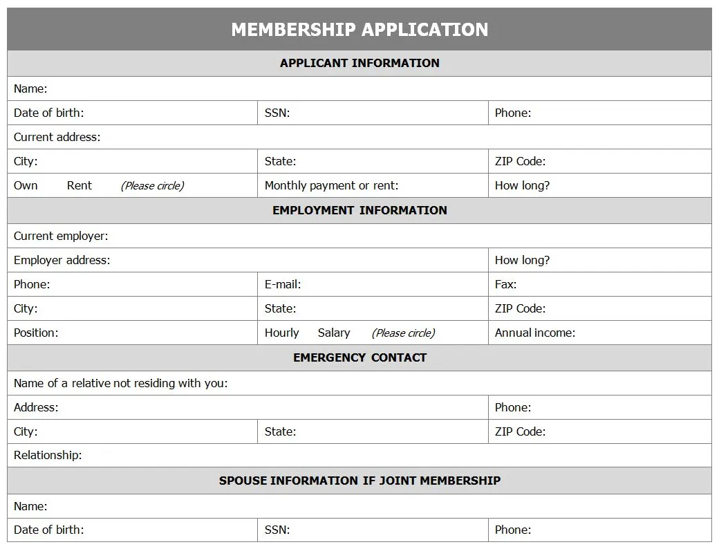 Form application for membership form