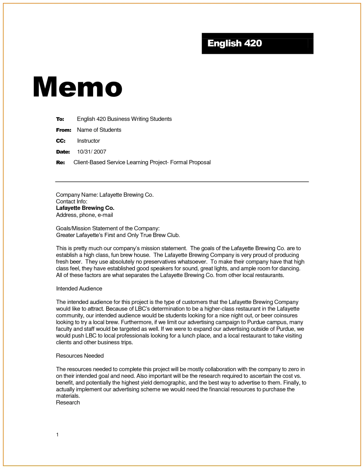 How is a business memo format written?