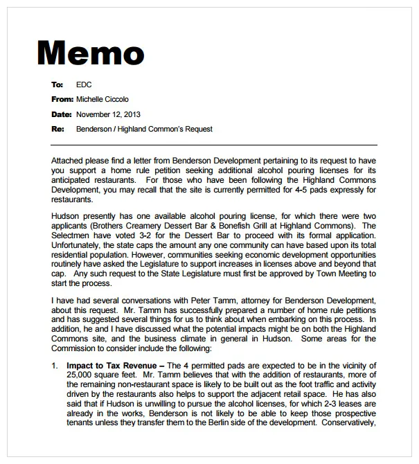 Memo Style Format - Financial Report