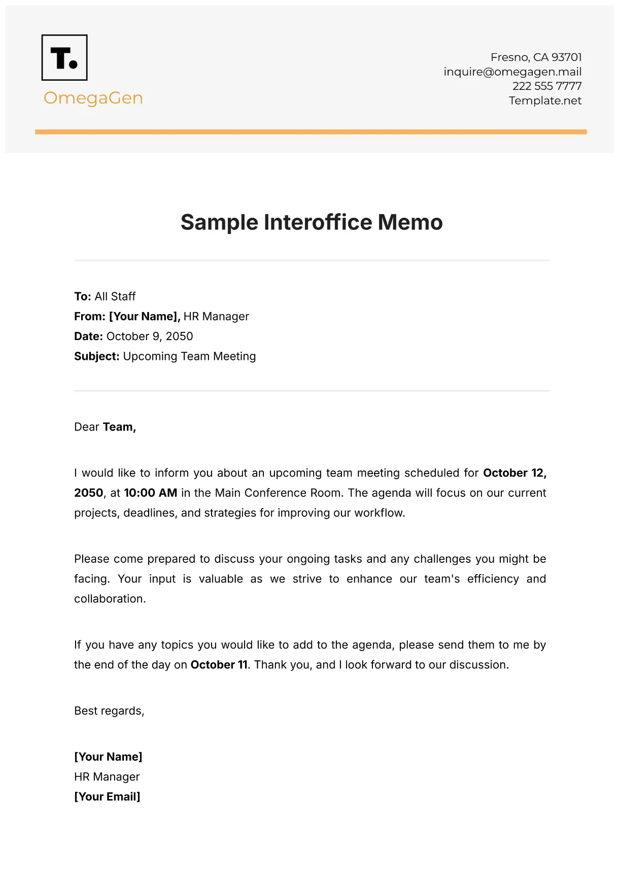Free HR Memo Template to Edit Online