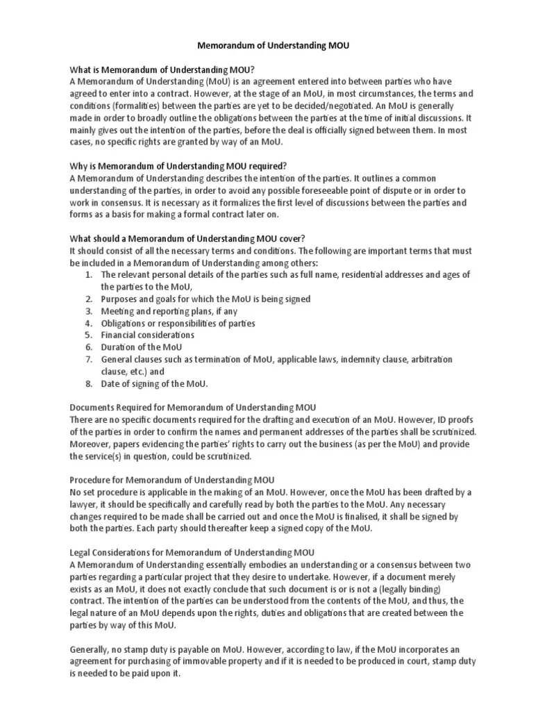 Memorandum of understanding mou pdf memorandum of understanding