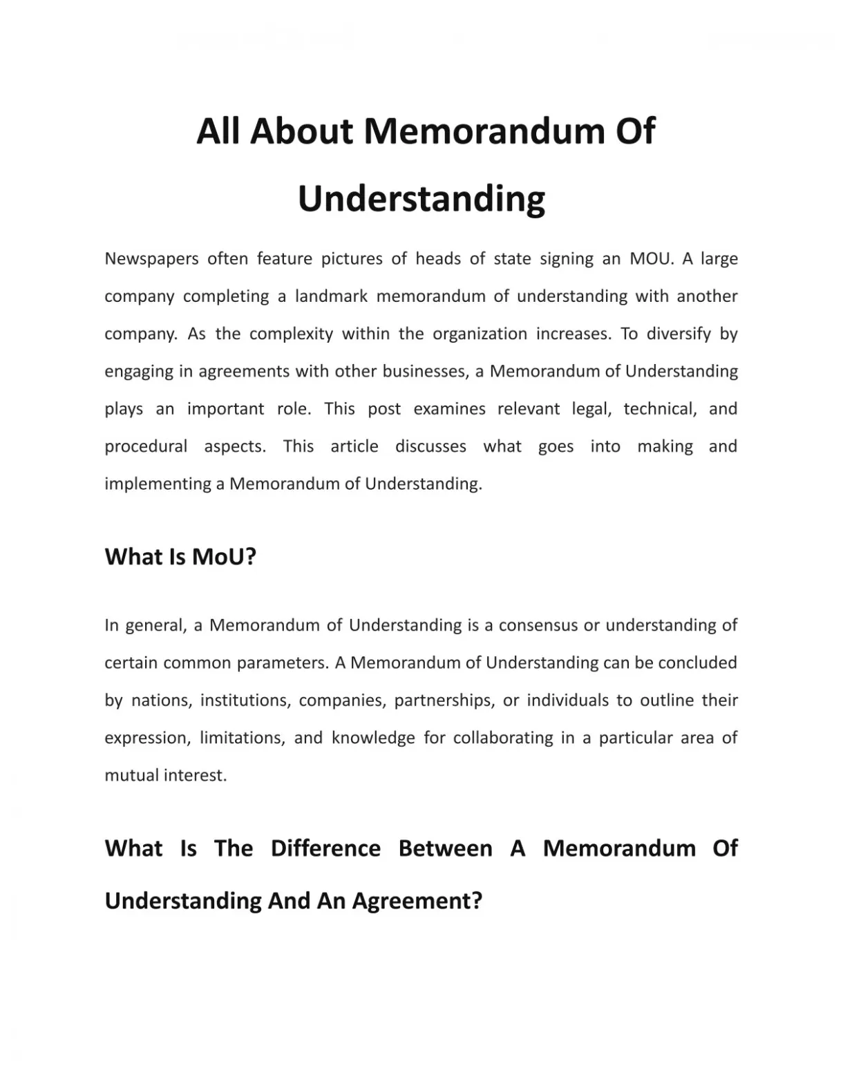 Memorandum of understanding format mou template