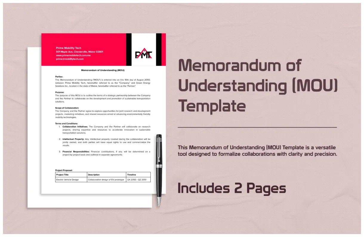 Memorandum of understanding mou template in word, pdf, google docs