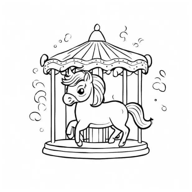 Download small horse riding on merry-go-round coloring page coloring
