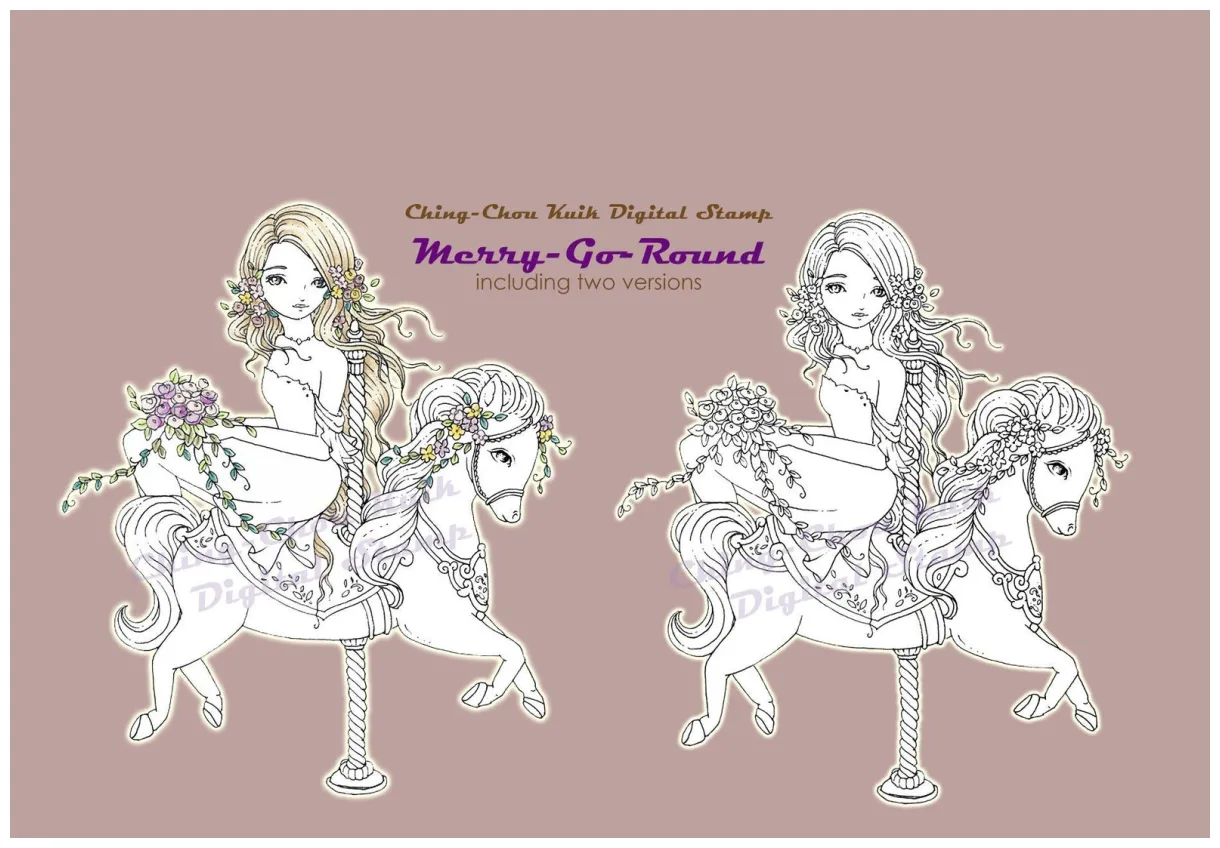 Merry go round-coloring page printable instant download etsy