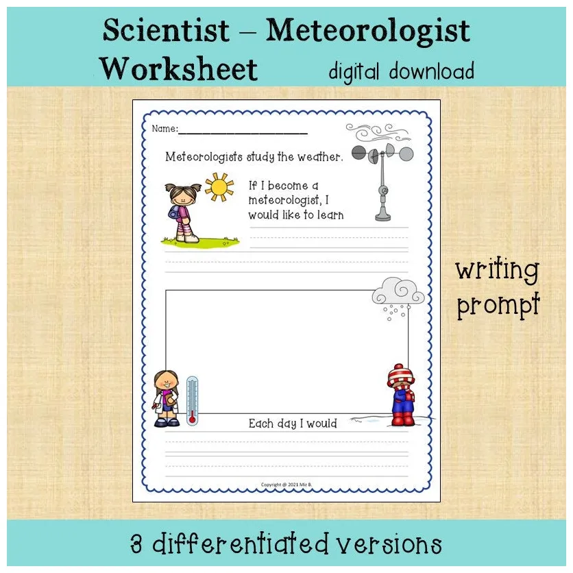 If i become a meteorologist coloring worksheet and writing prompt etsy