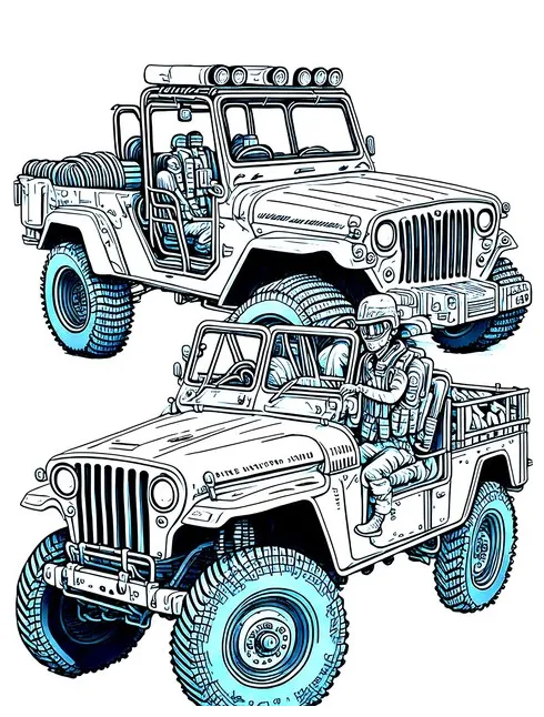 Premium ai military car coloring page