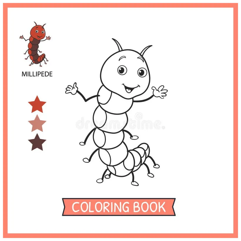 Coloring Pages or Books for Kids. Cute Millipede Cartoon Illustration