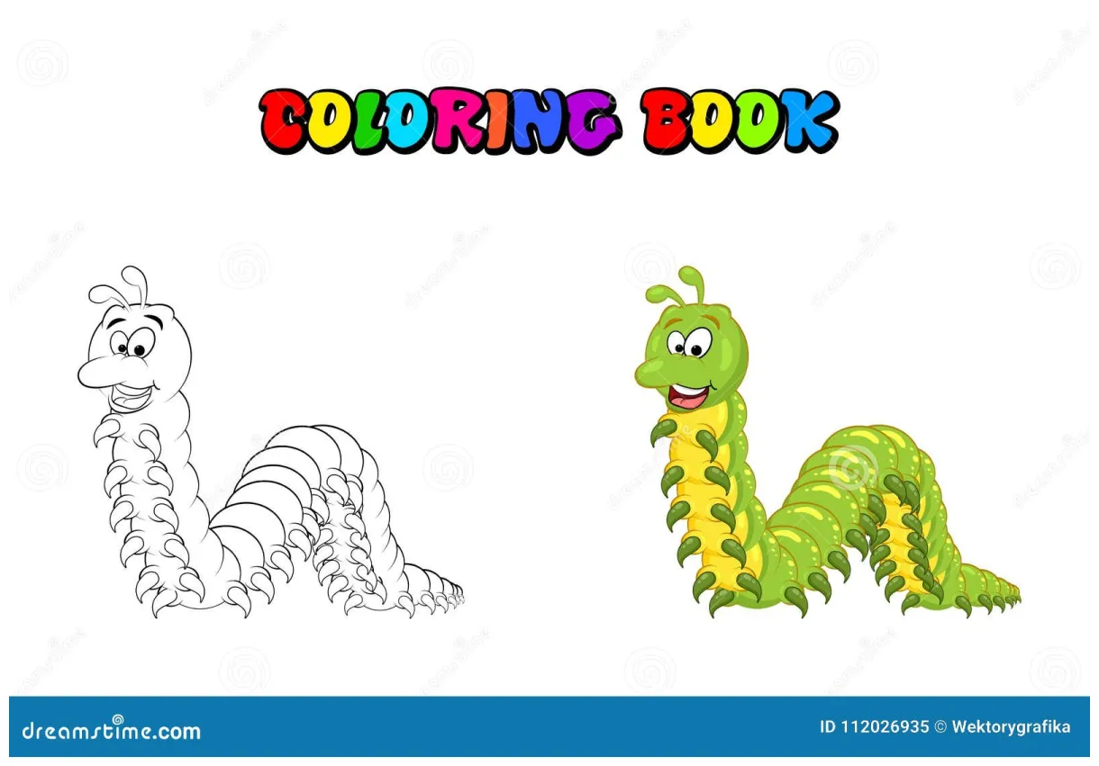 Cartoon Millipede Character Coloring Book Isolated on White Back Stock