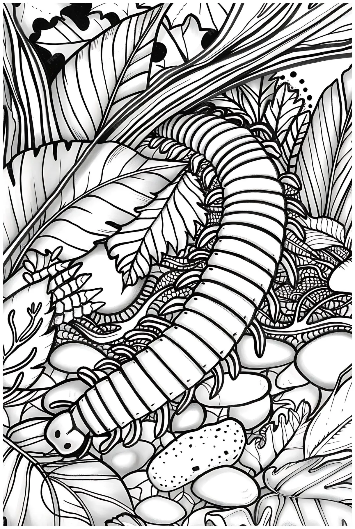 Millipede Crawling Coloring Page for Kids and Adults | Premium AI