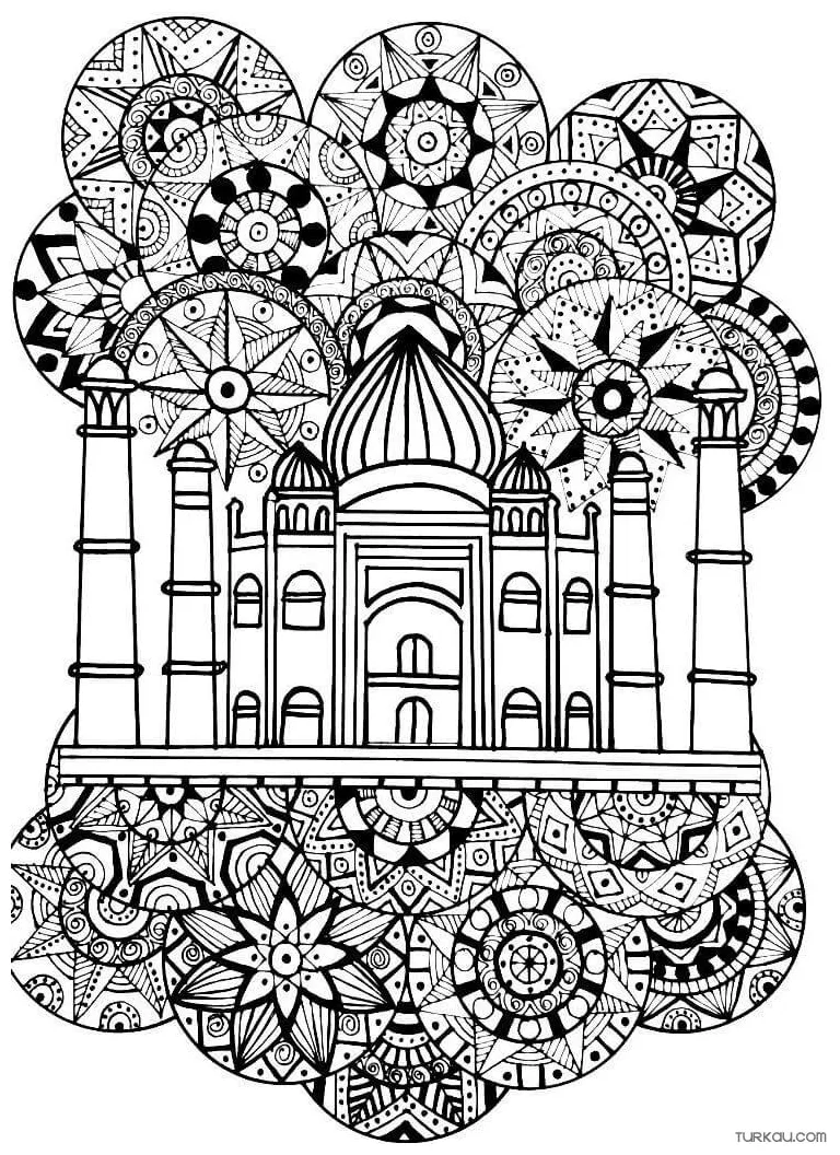Four minaret mosque coloring page » turkau