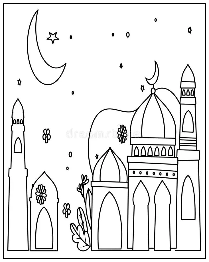 Mosque with domes and for kids. stock vector