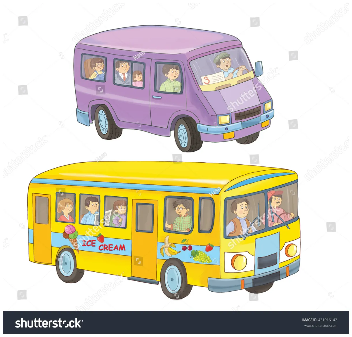 Bus Minibus Passengers Coloring Book Coloring Stock Illustration