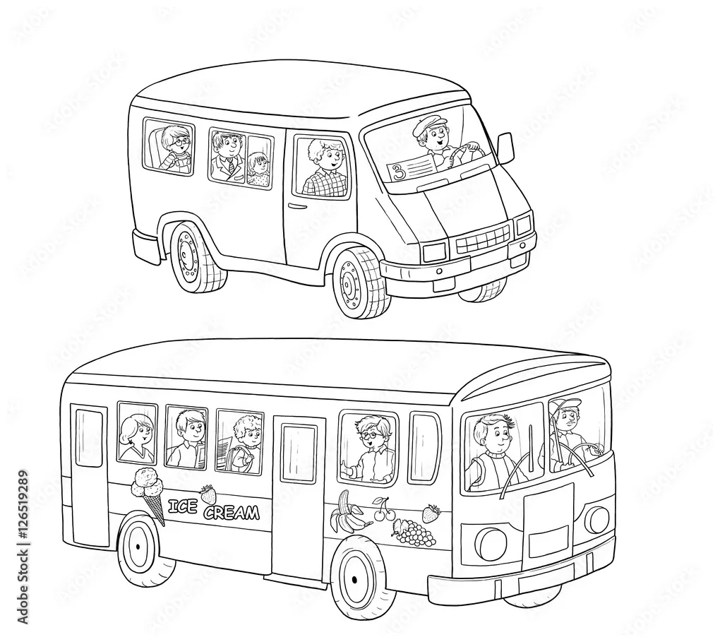 A bus and a minibus with passengers. coloring book. coloring page