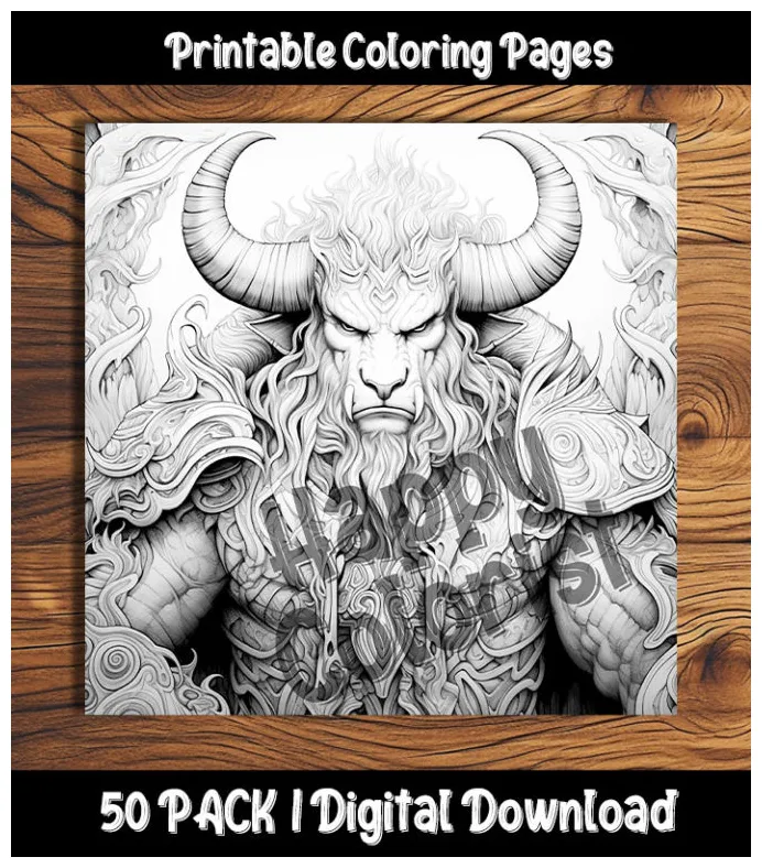 Minotaur Coloring Pages Digital 50 Pack | Happy Colorist