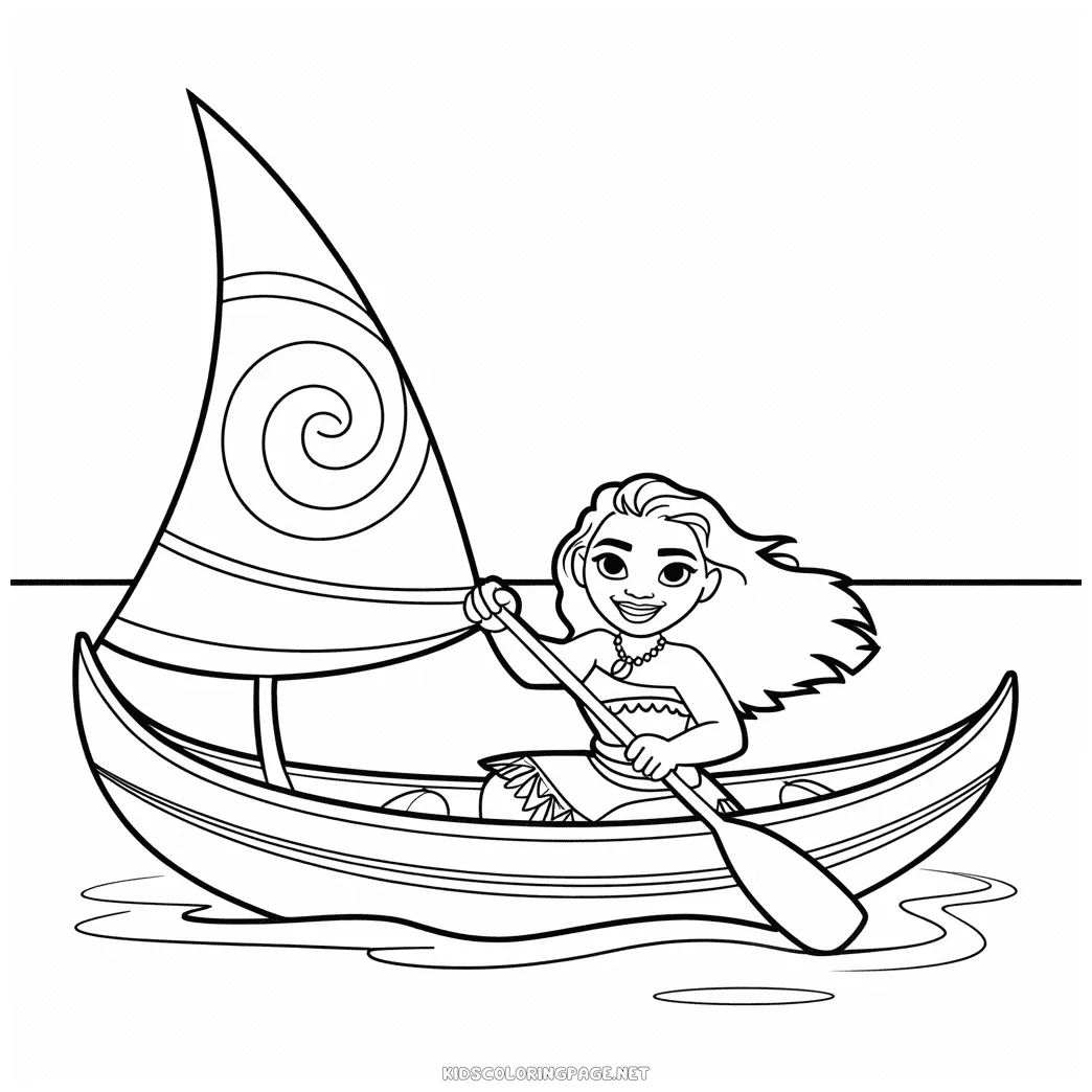Moana in boat coloring page kids coloring page