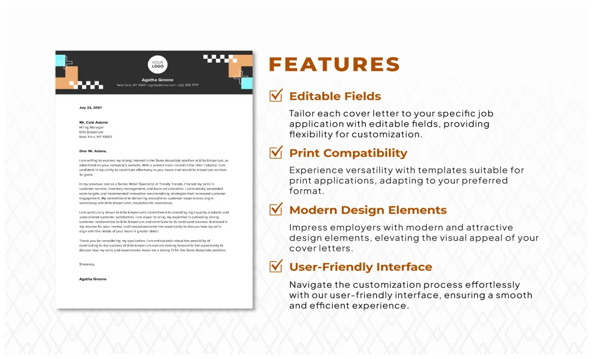 Modern Cover Letter Template in Word, PDF, Google Docs - Download