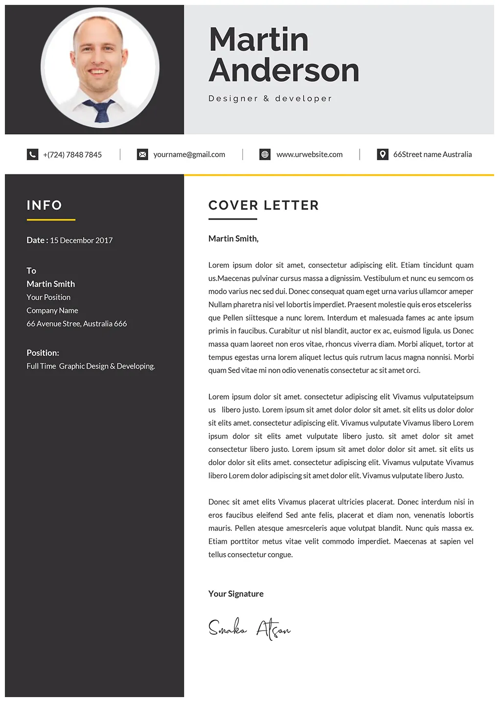 Modern Cover Letter Design Template Word Format | Cover Letter Design