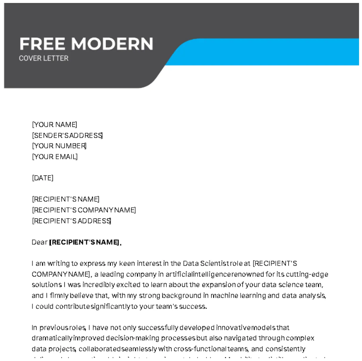 Modern Cover Letter Template - Edit Online & Download Example