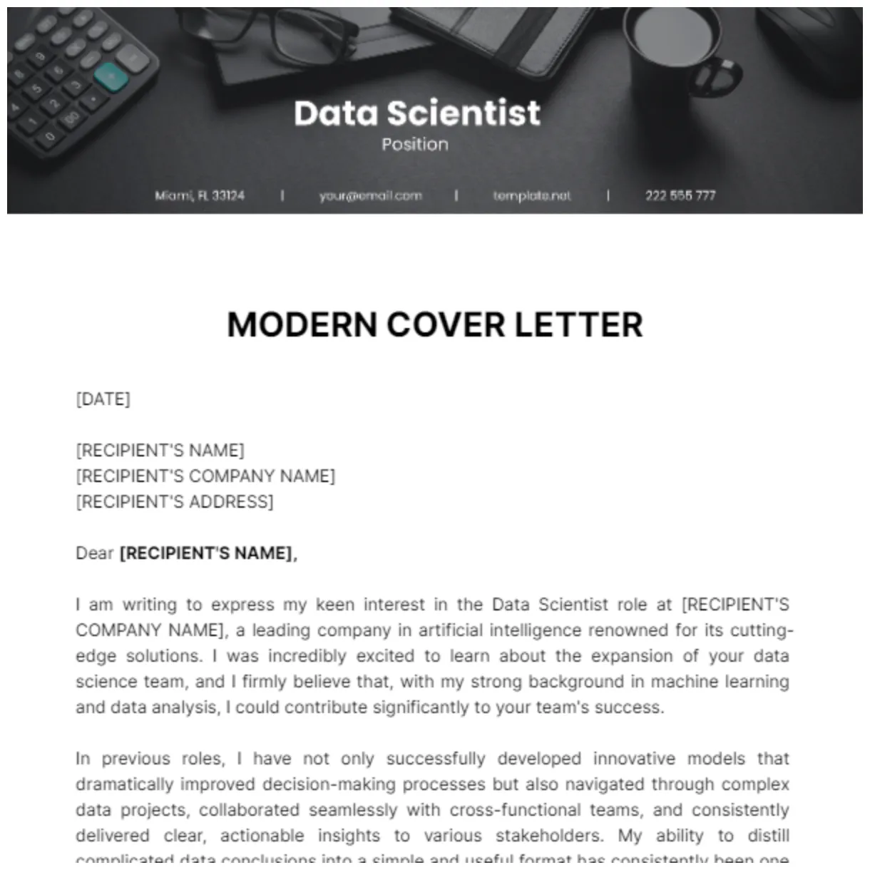 Modern Cover Letter Template - Edit Online & Download Example