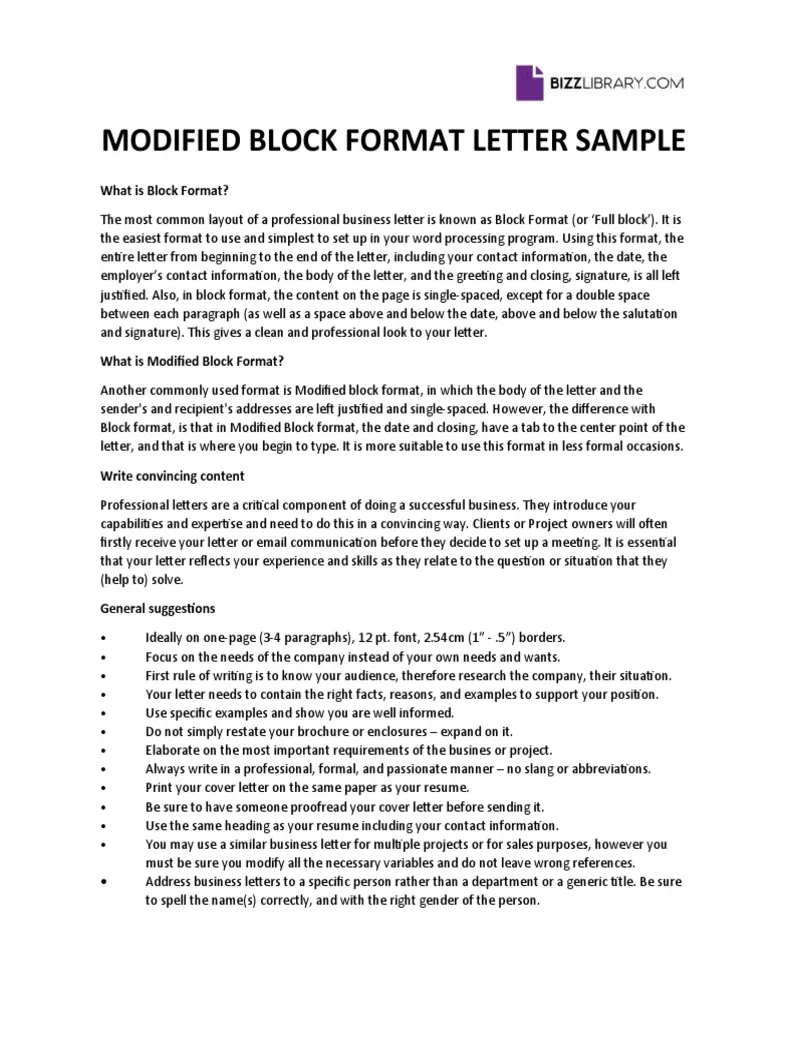 Modified Block Format Letter Sample | PDF | Paragraph | Résumé