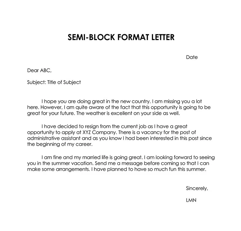 Business Letter Format Modified Block