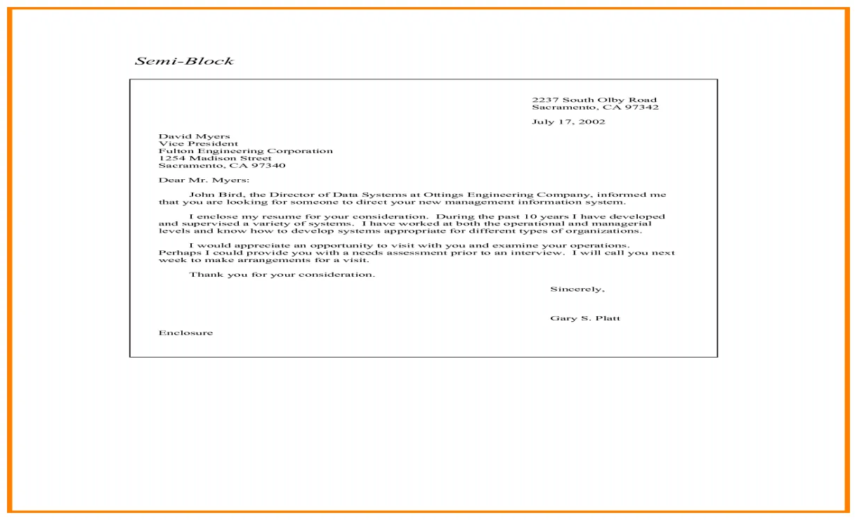 Modified Block Style Letter Format Example – Beinyu.com