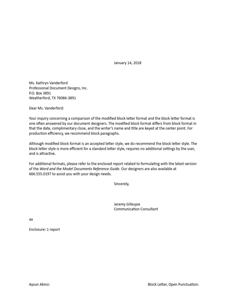 Sample Letter-Modified Block Style-Mixed Punctuation | PDF
