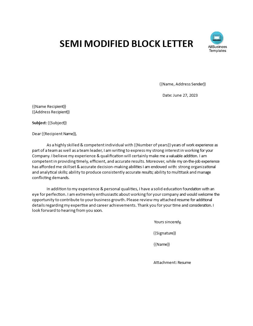 Modified Block Letter Template Word - Sarseh.com