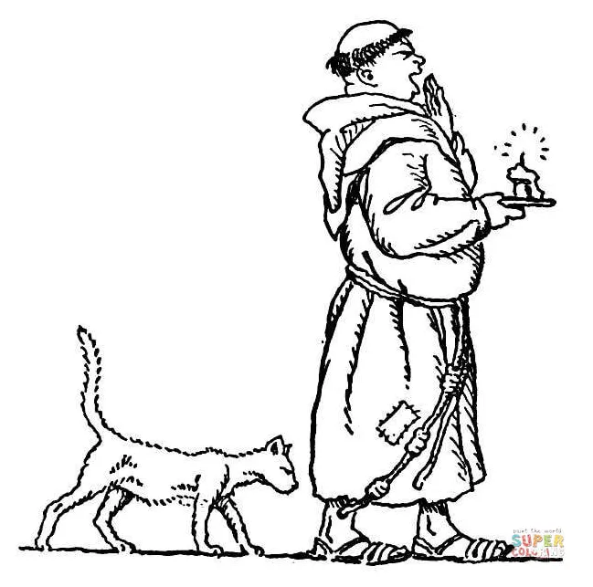 Monk with a cat coloring page free printable coloring pages